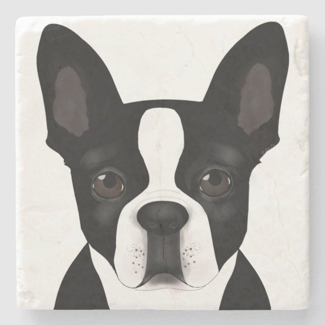 Boston Terrier Steinuntersetzer aus Stein (Vorderseite)