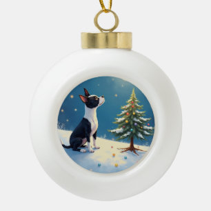 Boston Terrier Sternengucker-Weihnachten Keramik Kugel-Ornament