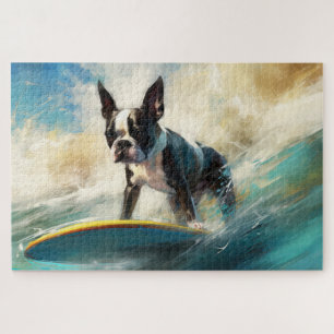 Boston Terrier Strand Surfen Malerei