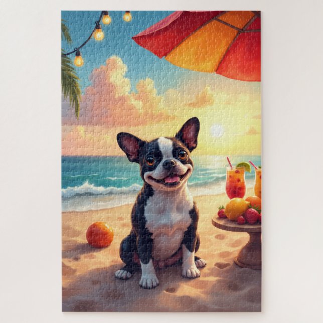 Boston Terrier Strandparty-Szene (Vertikal)
