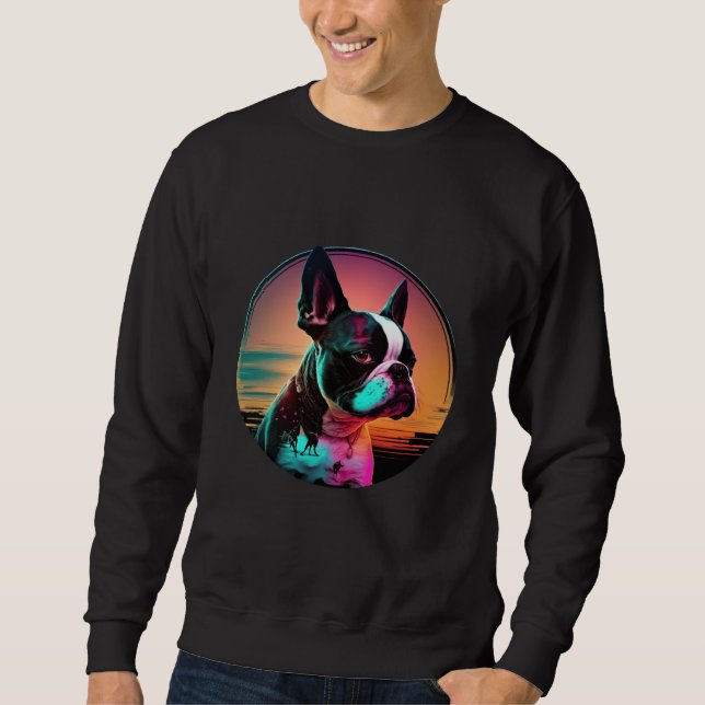 Boston Terrier Synthwave 80s Retrowave Aesthetic   Sweatshirt (Vorderseite)