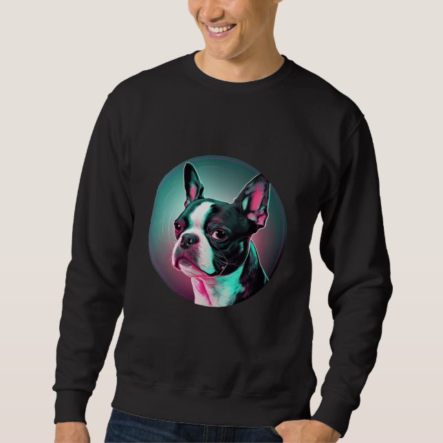 Boston Terrier Synthwave 80s Retrowave Aesthetic Sweatshirt (Vorderseite)
