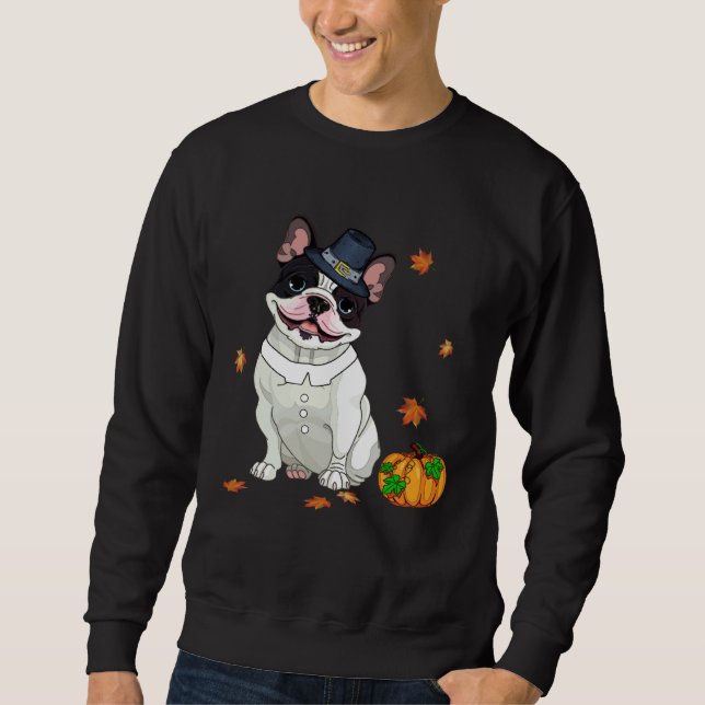 Boston Terrier Thanksgiving Costume Pilgrim Turkey Sweatshirt (Vorderseite)