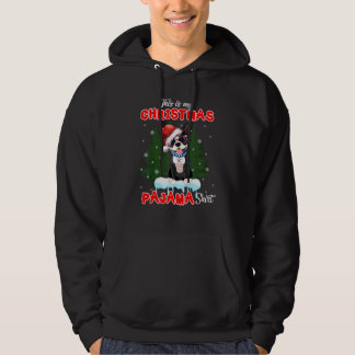 Boston Terrier trägt Sonnenbrille und Santa Hut Ch Hoodie