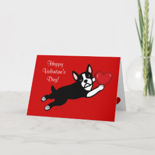 Boston Terrier u. roter Herz-Valentinsgruß Feiertagskarte