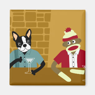 Boston Terrier u. Socken-Affe Magnet