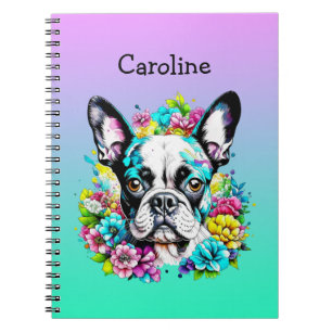 Boston Terrier umgeben von Personalisierten Blume Notizblock