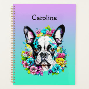 Boston Terrier umgeben von Personalisierten Blume Planer