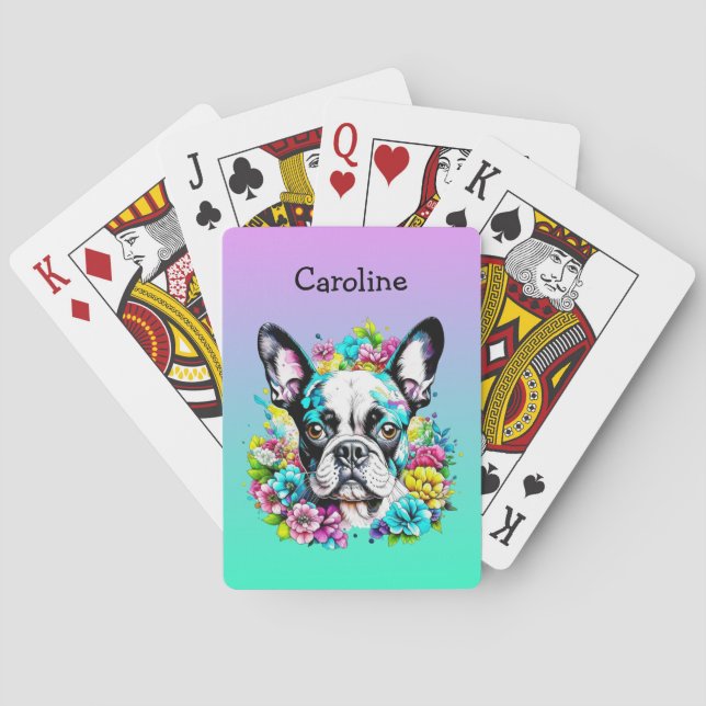 Boston Terrier umgeben von Personalisierten Blume Spielkarten (Rückseite)