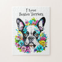 Boston Terrier und Blume