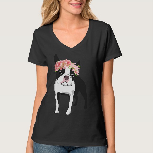 Boston Terrier und Blume Angepasst T-Shirt (Vorderseite)