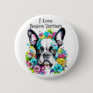 Boston Terrier und Blumen Button