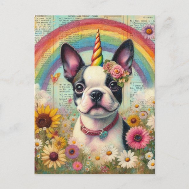 Boston Terrier Unicorn Postkarte (Vorderseite)