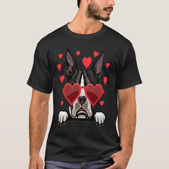 Boston Terrier valentines day Heart Couples Dog T-Shirt (Vorderseite)