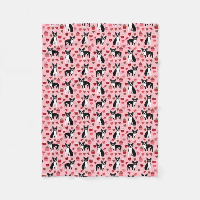 Boston Terrier Valentines Liebe Fabric Fleecedecke (Vorderseite)