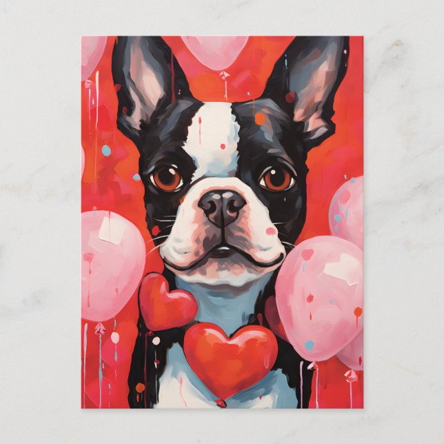 Boston Terrier Valentinstag Postkarte (Vorderseite)