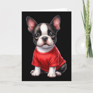 Boston Terrier Valentinstag Rotes Herz Liebe Welpe Karte
