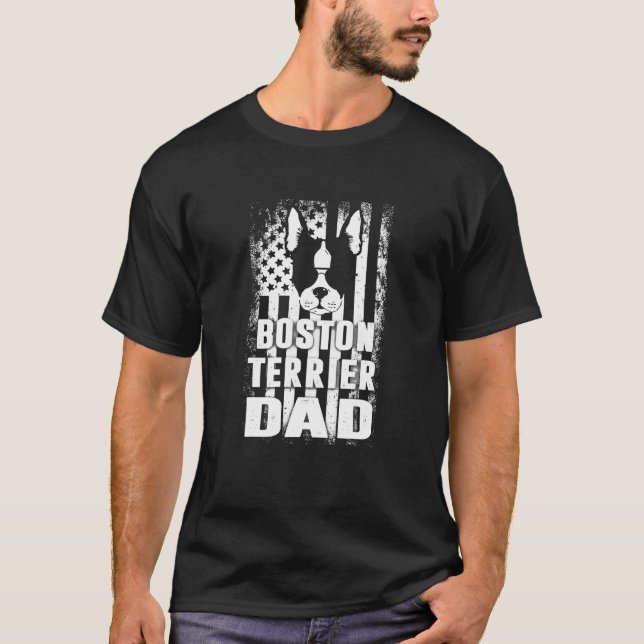 Boston Terrier Vater American Flag T - Shirt Hund  (Vorderseite)
