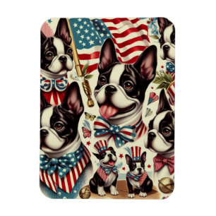 Boston Terrier Vintag Seamless Illustration Magnet