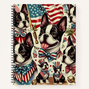 Boston Terrier Vintag Seamless Illustration Notizbuch