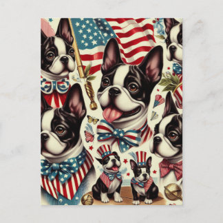 Boston Terrier Vintag Seamless Illustration Postkarte