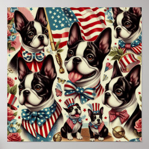 Boston-Terrier Vintage-nahtlose Illustration Poster