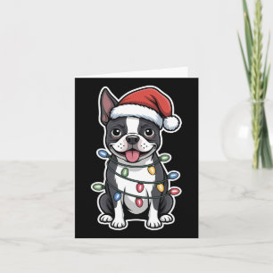 Boston Terrier wackelte in Weihnachtsbeleuchtung Karte