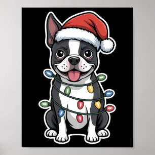 Boston Terrier wackelte in Weihnachtsbeleuchtung Poster