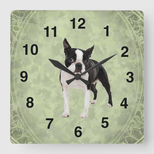 Boston Terrier Wall Clock Quadratische Wanduhr (Vorderseite)