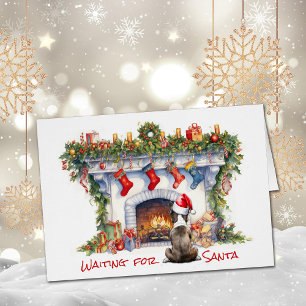 Boston Terrier wartet auf Weihnachts-Feuerplatz