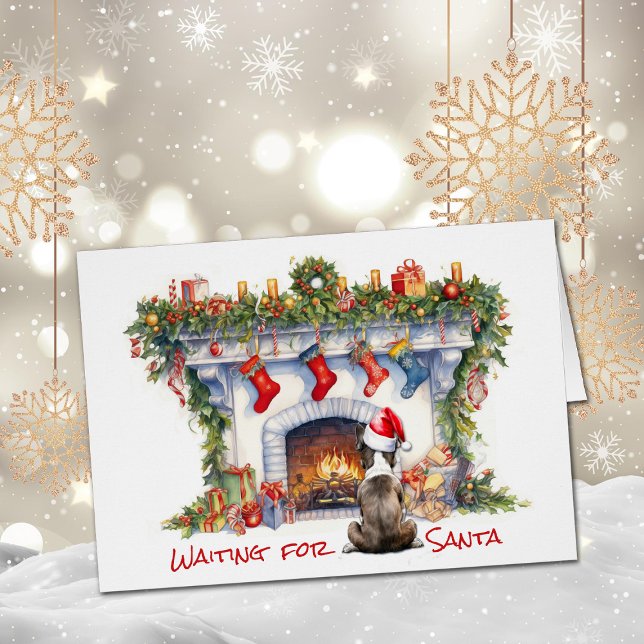 Boston Terrier wartet auf Weihnachts-Feuerplatz (Von Creator hochgeladen)