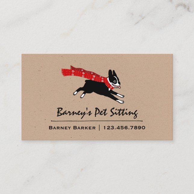 Boston Terrier Wearing Red Winter Scarf Visitenkarte (Vorderseite)