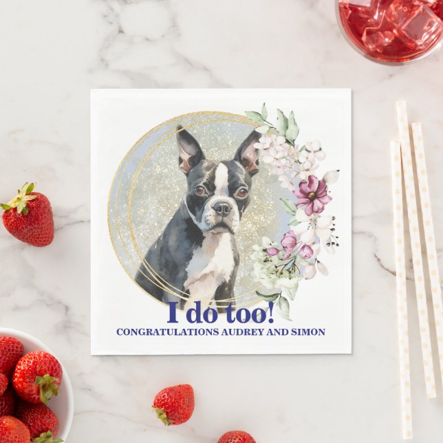 Boston Terrier Wedding Napkins mit Hogs Foto Serviette (Beispiel)