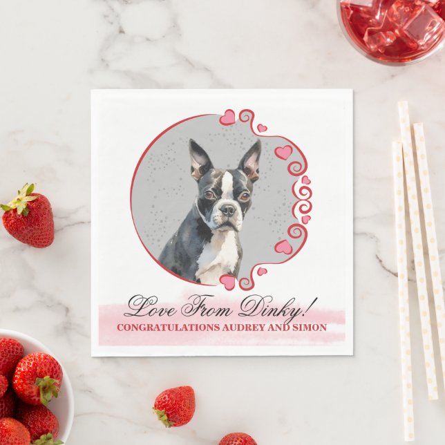 Boston Terrier Wedding Napkins mit Hogs Foto Serviette (Beispiel)