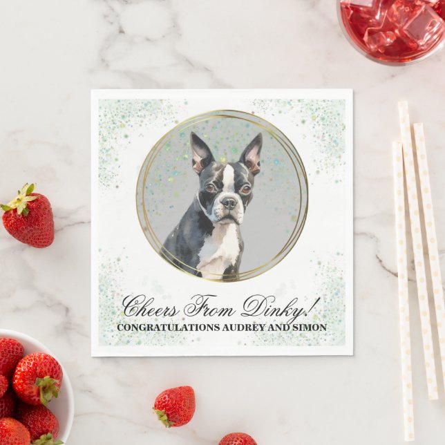 Boston Terrier Wedding Napkins mit Hogs Foto Serviette (Beispiel)