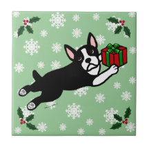 Boston-Terrier-Weihnachten 2 Cartoon-Schneeflocken