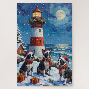 Boston Terrier Weihnachten Leuchtturm Urlaub