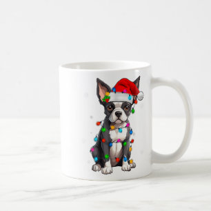 Boston Terrier Weihnachten Santa Hut Baum Lichter  Kaffeetasse