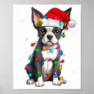 Boston Terrier Weihnachten Santa Hut Baum Lichter  Poster