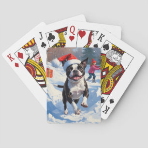 Boston Terrier Weihnachtliche Schneeszene Spielkarten