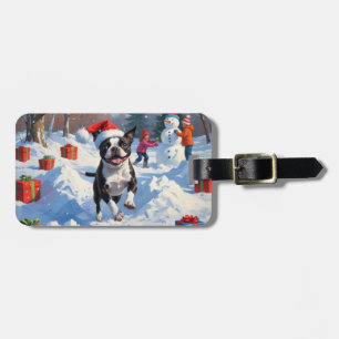 Boston Terrier Weihnachtliches Schneeszenario Gepäckanhänger
