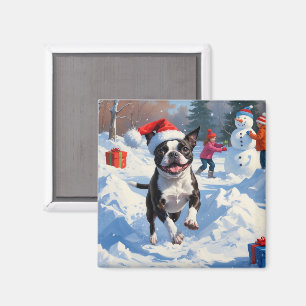 Boston Terrier Weihnachtliches Schneeszenario Magnet