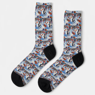 Boston Terrier Weihnachtliches Schneeszenario Socken