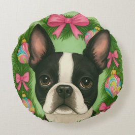 Boston Terrier Weihnachts-Kissen Rundes Kissen