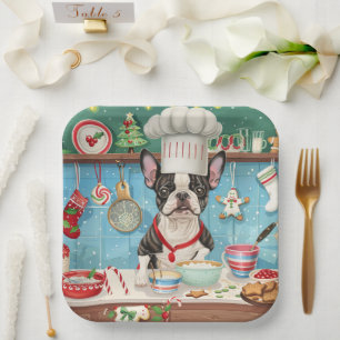 Boston Terrier Weihnachtsbäckerei: Festliches Weih Pappteller