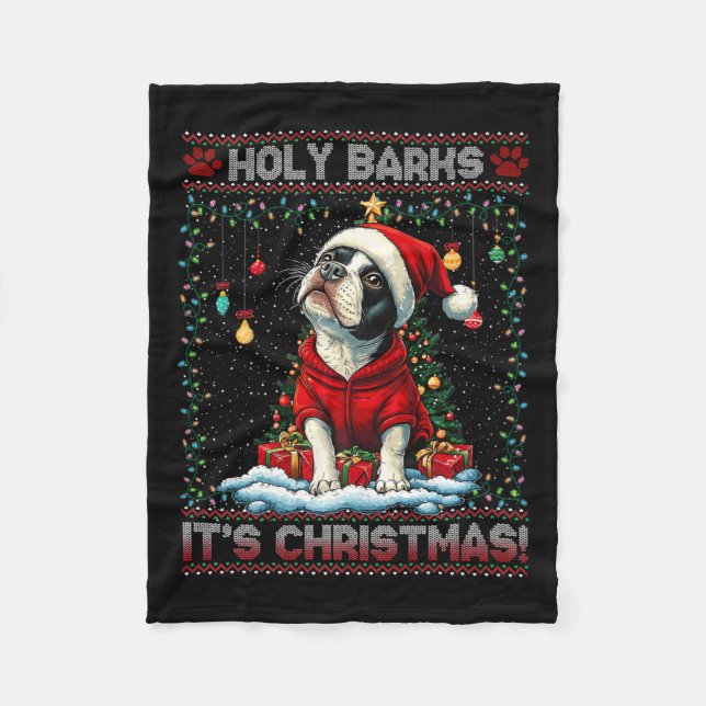 Boston Terrier Weihnachtsbaumdekorationen Liebe Fleecedecke (Vorderseite)