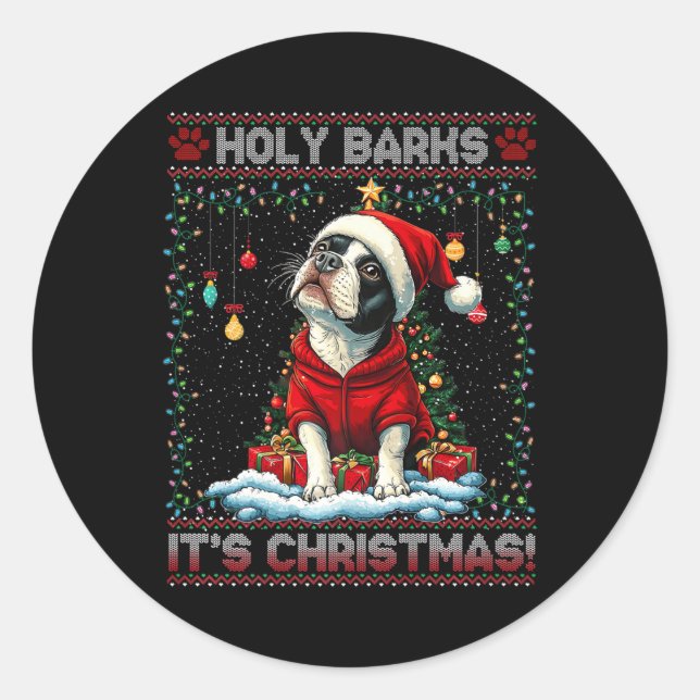 Boston Terrier Weihnachtsbaumdekorationen Liebe Runder Aufkleber (Vorderseite)