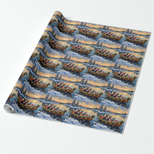 Boston Terrier Weihnachtsboot Urlaub Geschenkpapier