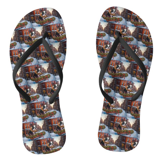 Boston Terrier Weihnachtsfeiertage Flip Flops (Fußbett)