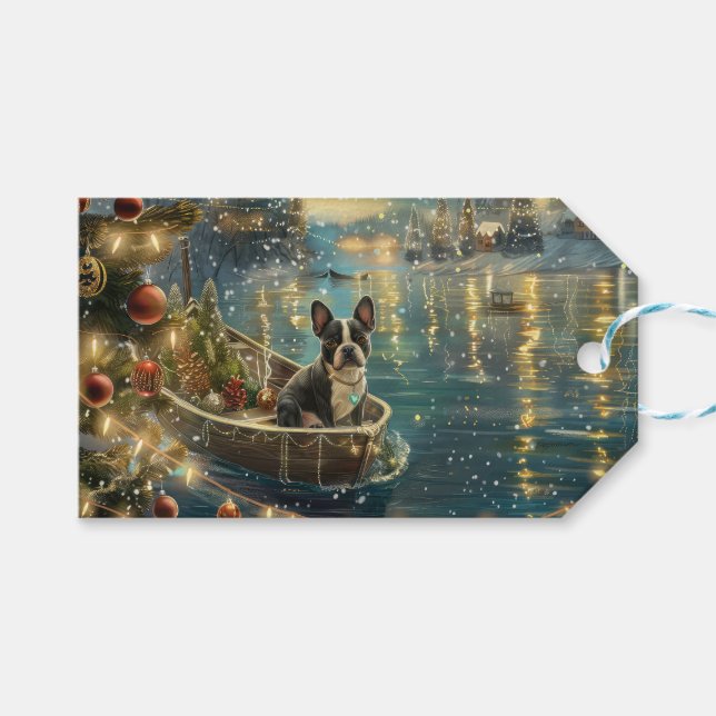 Boston Terrier Weihnachtsfeiertage Geschenkanhänger (Vorderseite (Horizontal))